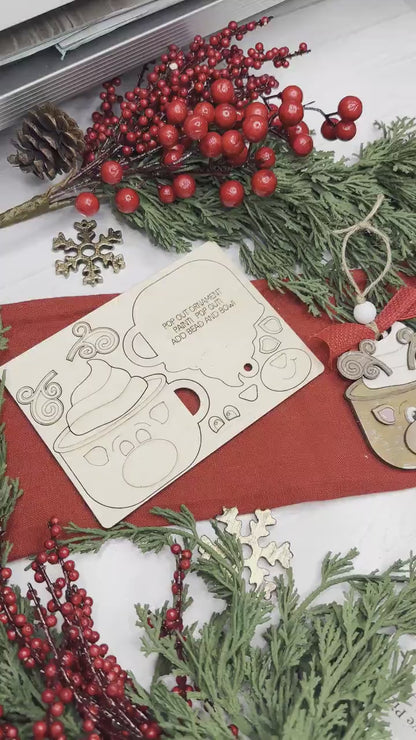 Snowman Cocoa Mug Ornament SVG | Pop-Out Laser Template | DIY Christmas Keepsake |  DIY Laser File | Ornament Bar Laser File