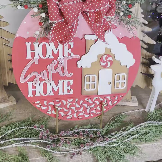 Home Sweet Home Gingerbread Laser Cut File | Christmas SVG | Layered Holiday Door Hanger | Peppermint Pattern | DIY Laser Design