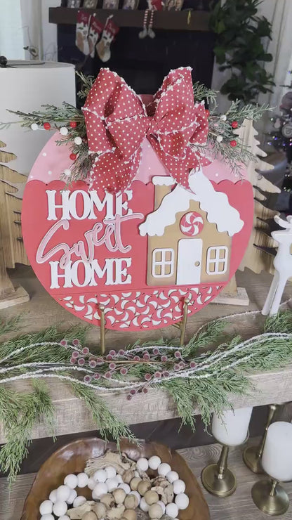 Home Sweet Home Gingerbread Laser Cut File | Christmas SVG | Layered Holiday Door Hanger | Peppermint Pattern | DIY Laser Design