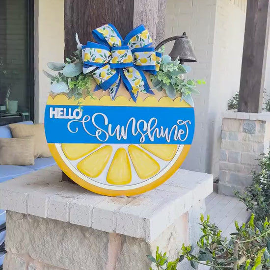 Hello Sunshine SVG Laser File | Lemon Slice Round Door Hanger SVG for Summer Decor | Bright Citrus Layered Laser Cut Sign Lemon Door Decor