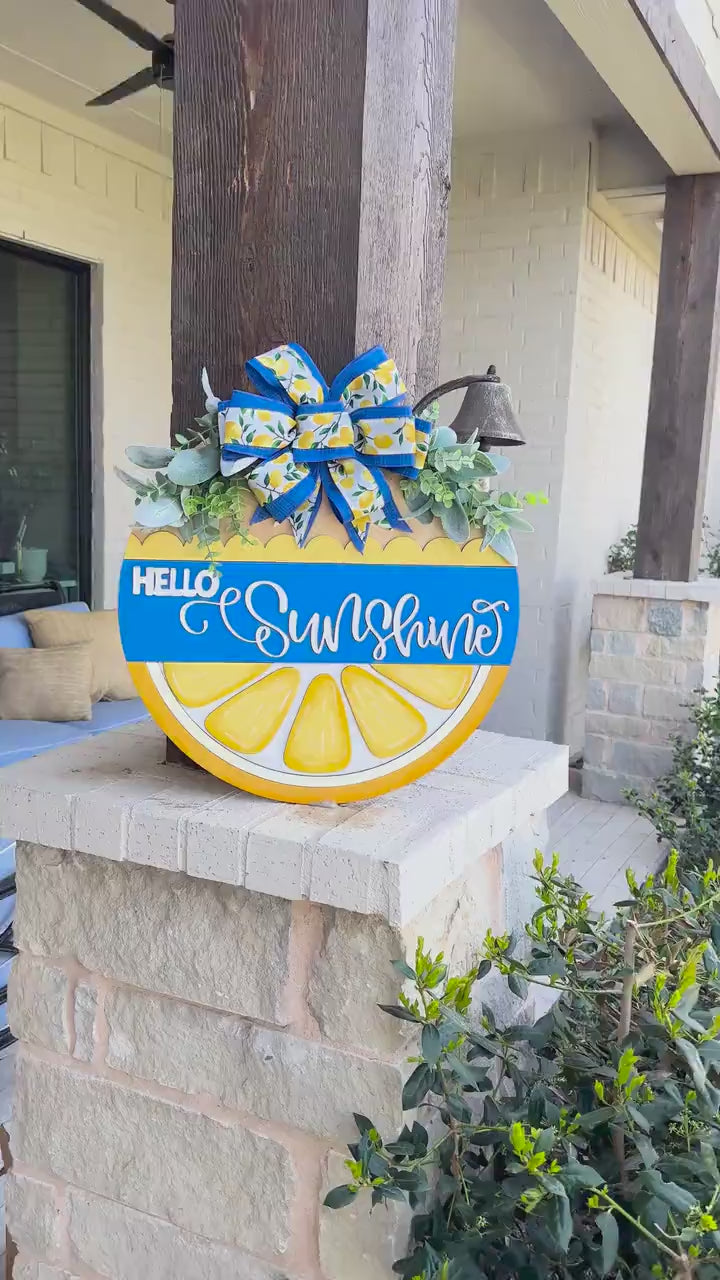 Hello Sunshine SVG Laser File | Lemon Slice Round Door Hanger SVG for Summer Decor | Bright Citrus Layered Laser Cut Sign Lemon Door Decor