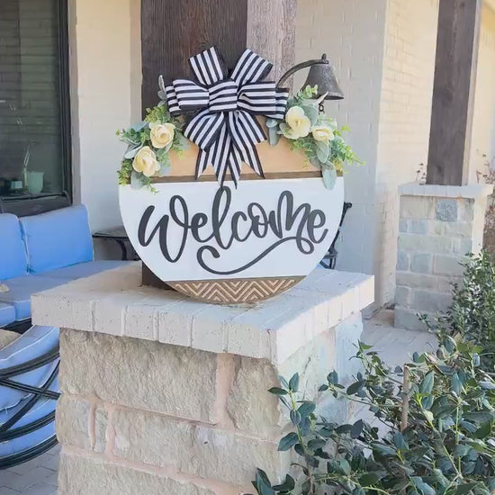 Welcome Sign SVG Laser Cut File, Round Door Hanger SVG, Farmhouse Welcome Sign Layered 3D Laser File Glowforge Wood Cut File | Geometric SVG