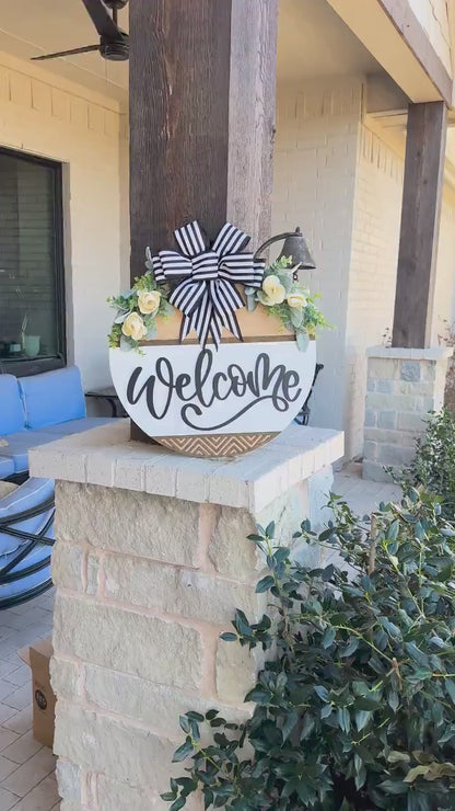 Welcome Sign SVG Laser Cut File, Round Door Hanger SVG, Farmhouse Welcome Sign Layered 3D Laser File Glowforge Wood Cut File | Geometric SVG