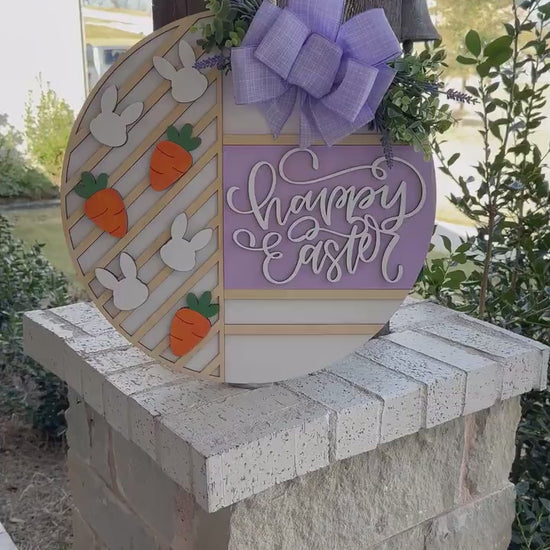 Happy Easter Bunny & Carrot Door Hanger SVG – Layered Round Laser Cut File for Spring Decor, DIY Easter Sign Template, Glowforge Xtool svg