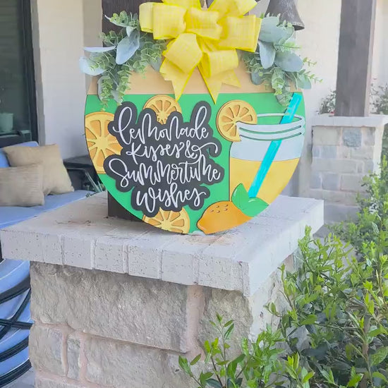 Lemonade SVG Door Hanger | Summertime Wishes Round Sign SVG File | DIY Laser Cut Wood Sign | Glowforge xTool Compatible Summer svg
