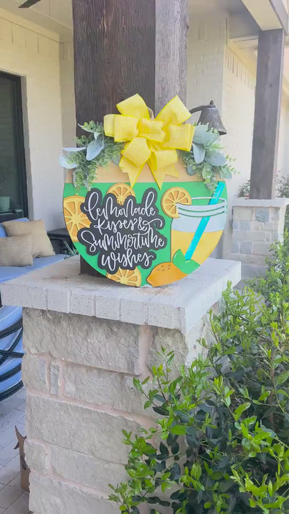 Lemonade SVG Door Hanger | Summertime Wishes Round Sign SVG File | DIY Laser Cut Wood Sign | Glowforge xTool Compatible Summer svg