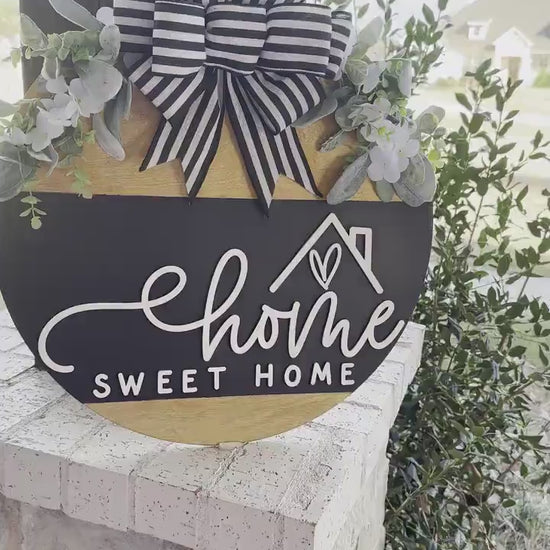 Home Sweet Home Round Door Hanger SVG, Layered Laser Cut File, Farmhouse Sign Template, Glowforge Ready Design