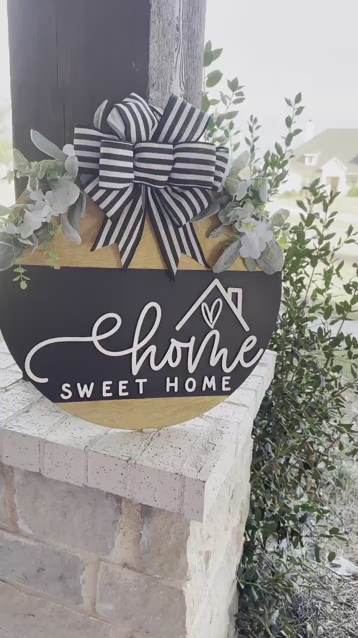 Home Sweet Home Round Door Hanger SVG, Layered Laser Cut File, Farmhouse Sign Template, Glowforge Ready Design