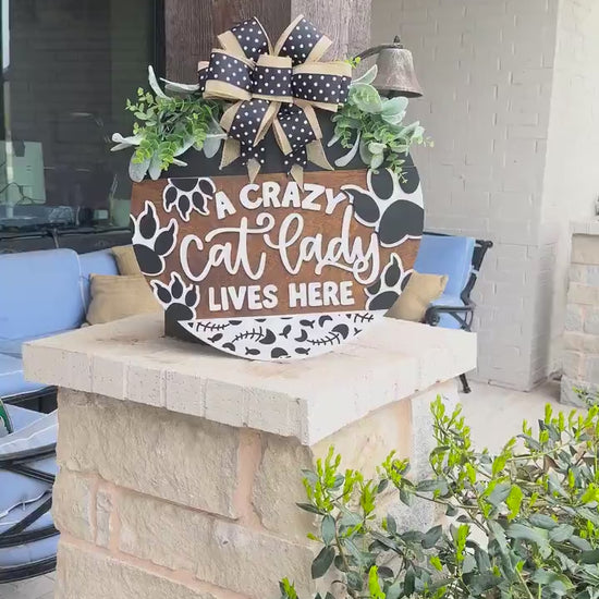 Crazy Cat Lady Lives Here SVG | Funny Pet Door Hanger Laser File | Cat Paw Round Sign for Glowforge & Xtool Funny Cat Door Hanger for Laser