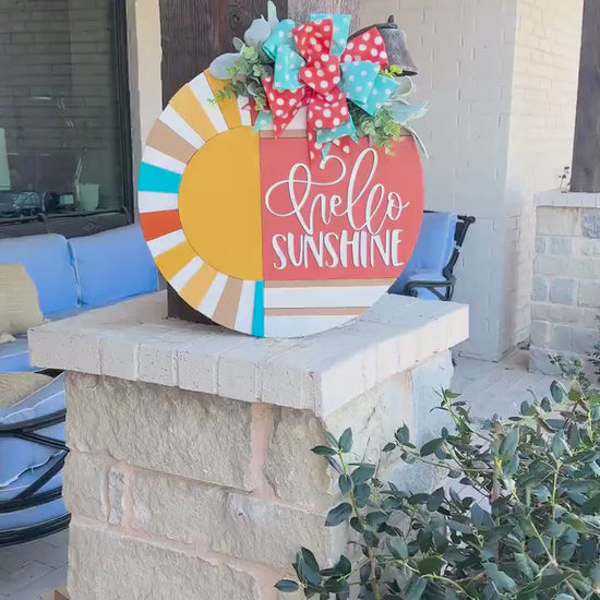 Hello Sunshine Door Hanger SVG, Round Summer Sign Laser Cut File, Sunburst Layered Sign, Farmhouse Porch Decor, Glowforge xTool Cut File