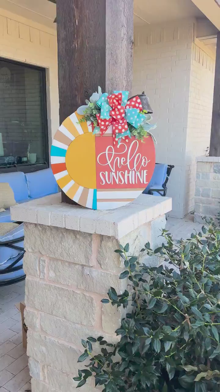 Hello Sunshine Door Hanger SVG, Round Summer Sign Laser Cut File, Sunburst Layered Sign, Farmhouse Porch Decor, Glowforge xTool Cut File