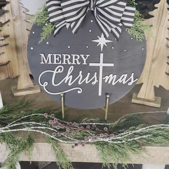 Merry Christmas Cross SVG | Laser Door Hanger Template | Faith-Based Holiday Sign | Jesus Door Hanger SVG | Glowforge Laser Cut File