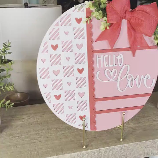 Hello Love Round Door Hanger SVG, Laser Cut Valentine File, Heart Pattern Circle Sign, Glowforge Xtool Laser File, DIY Wood Decor