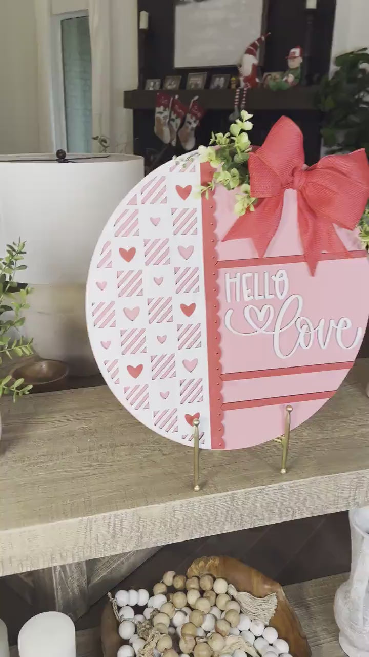 Hello Love Round Door Hanger SVG, Laser Cut Valentine File, Heart Pattern Circle Sign, Glowforge Xtool Laser File, DIY Wood Decor