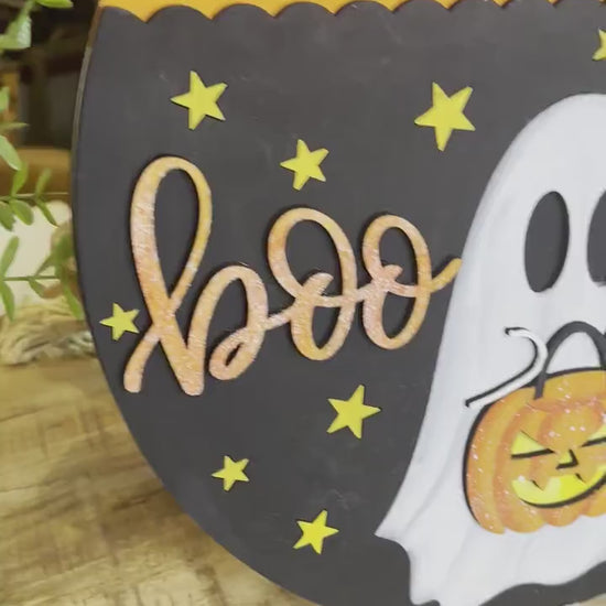 Boo Y'all Ghost with Pumpkin Door Hanger SVG | Halloween Door Decor | Laser Cut File