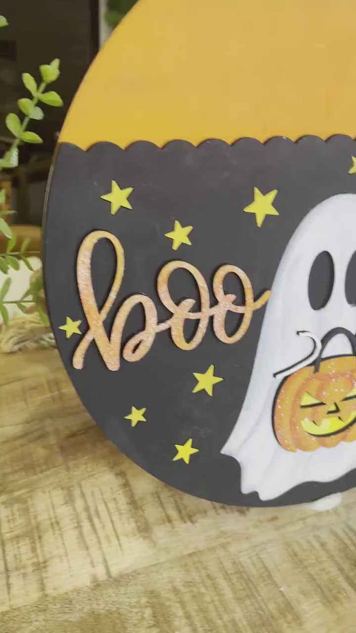 Boo Y'all Ghost with Pumpkin Door Hanger SVG | Halloween Door Decor | Laser Cut File