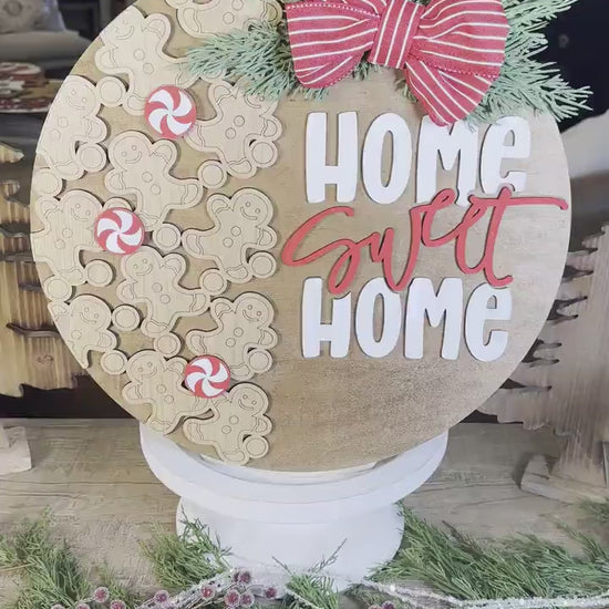 Home Sweet Home Gingerbread Men SVG Laser Cut File – Christmas Round Door Hanger Holiday Décor