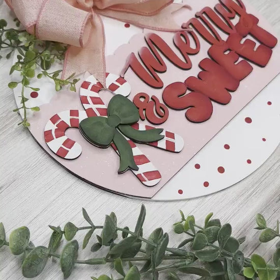 Merry & Sweet Candy Cane Door Hanger SVG - Holiday Scallop Design - Festive Laser Cut File - Christmas Home Decor - DIY Craft Template