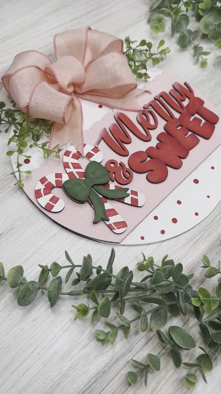 Merry & Sweet Candy Cane Door Hanger SVG - Holiday Scallop Design - Festive Laser Cut File - Christmas Home Decor - DIY Craft Template