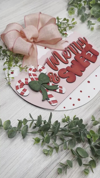 Merry & Sweet Candy Cane Door Hanger SVG - Holiday Scallop Design - Festive Laser Cut File - Christmas Home Decor - DIY Craft Template