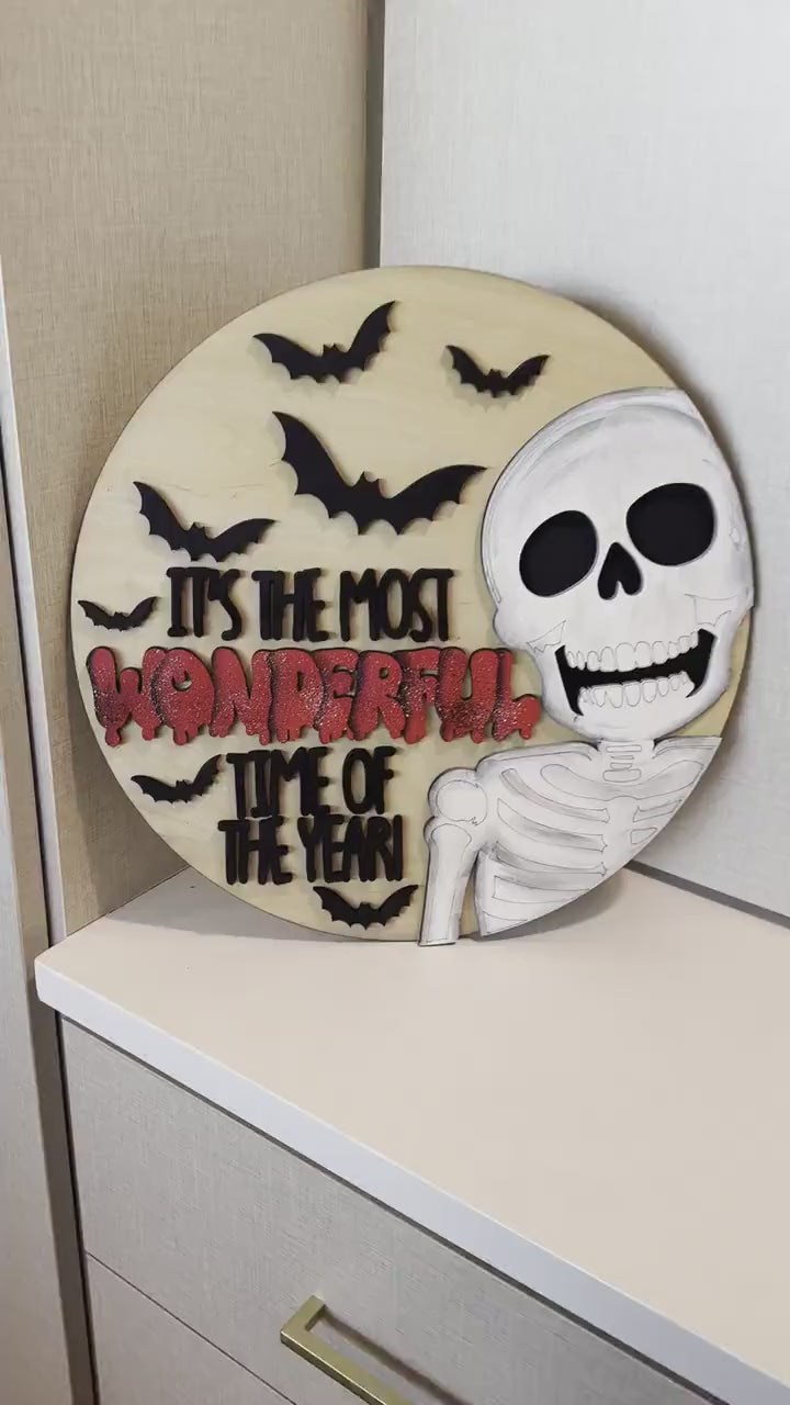 It's the Most Wonderful Time of the Year SVG | Smiling Skeleton, Bats & Dripping Text | Halloween Spin on Classic Holiday | Laser Cut File