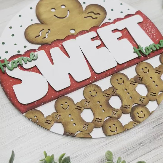 Home Sweet Home Gingerbread Door Hanger SVG | Cute Gingerbread Men Christmas Decor | Holiday Laser Cut File