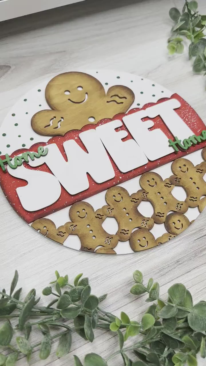 Home Sweet Home Gingerbread Door Hanger SVG | Cute Gingerbread Men Christmas Decor | Holiday Laser Cut File