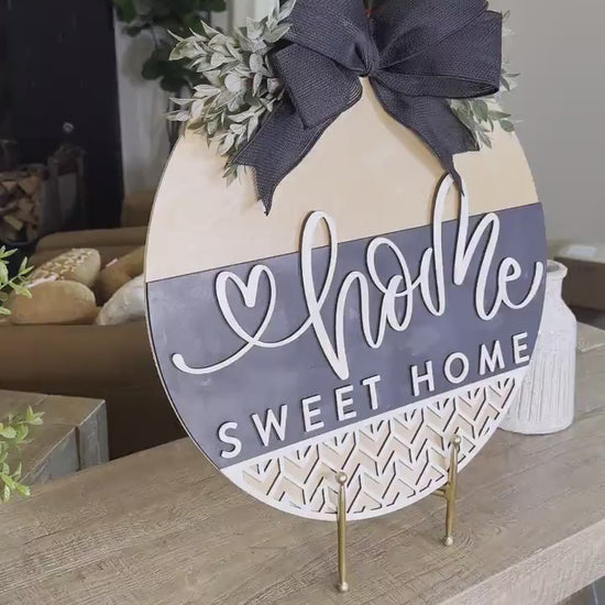 Home Sweet Home Round Door Hanger SVG, Modern Farmhouse Laser File, Layered Wood Sign Design for Glowforge and Xtool | Geometric Sign SVG