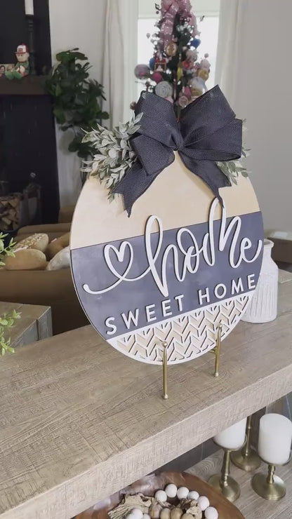 Home Sweet Home Round Door Hanger SVG, Modern Farmhouse Laser File, Layered Wood Sign Design for Glowforge and Xtool | Geometric Sign SVG