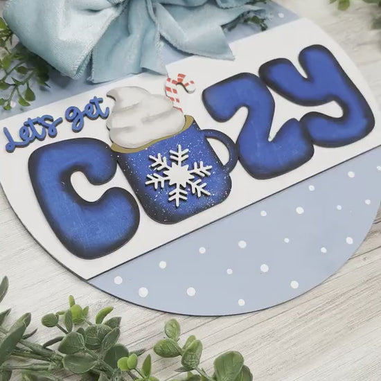 Let’s Get Cozy Door Hanger SVG | Cozy Mug with Snowflake Laser Cut File | Winter Home Decor for Laser Machines