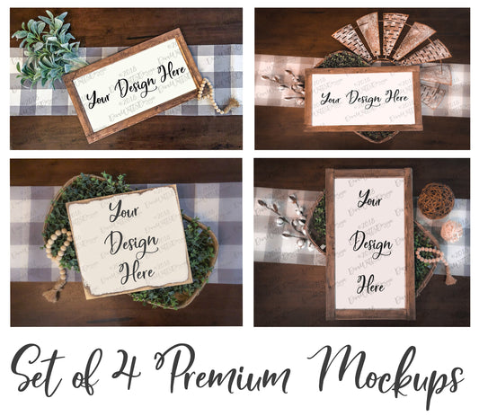 Farmhouse Style Premium Mockup Mock up Bundle of 4 Photo Displays for Wood Signs Instant Download Flat Lay Blank Sign Set