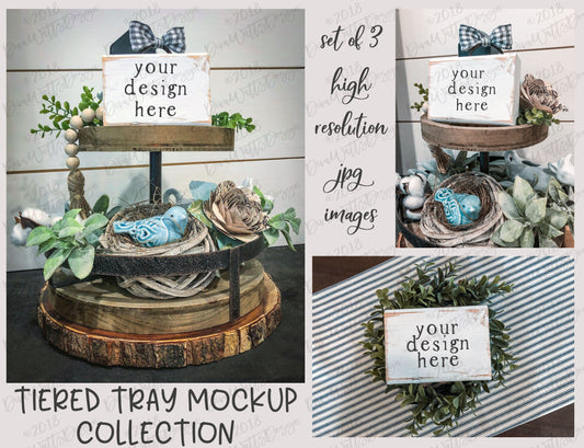 Mock-Up Collection | Farmhouse Tiered Tray | 3 JPG | Mockups | Decor | Product Prop Display Small Sign
