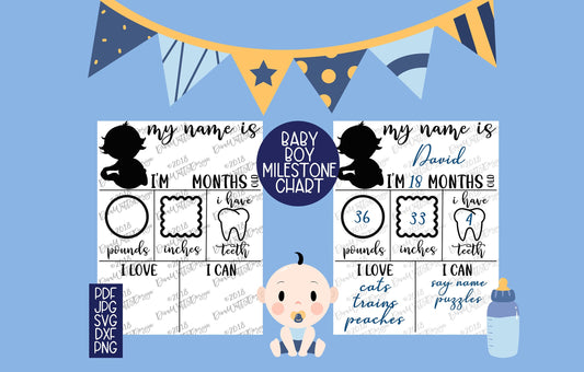 SVG Baby Boy Milestone Chart Board | Cutting File | Printable PDF JPG | Cricut Silhouette dxf | You Customize | Printable