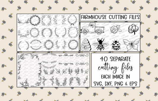 SVG Farmhouse Elements Wreaths Laurels Bee Lady Bug Cotton Borders Truck Elements| Cutting Files | DXF EPS png | Instant Download | Vinyl
