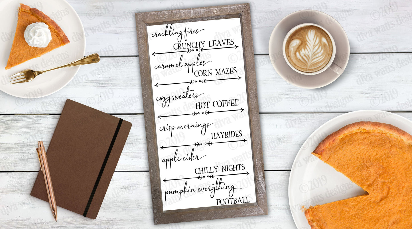 SVG Fall | Autumn | Crunchy Leaves Crackling Fires Pumpkin Everything Hayrides Hot Coffee Chilly Nights Apple Cider Cutting File DXF PNG eps