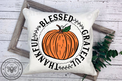 SVG Grateful Thankful Blessed | Thanksgiving | Fall | Autumn | Pumpkin | Wreath | Cutting File Instant Download DXF PNG eps | Vinyl Stencil