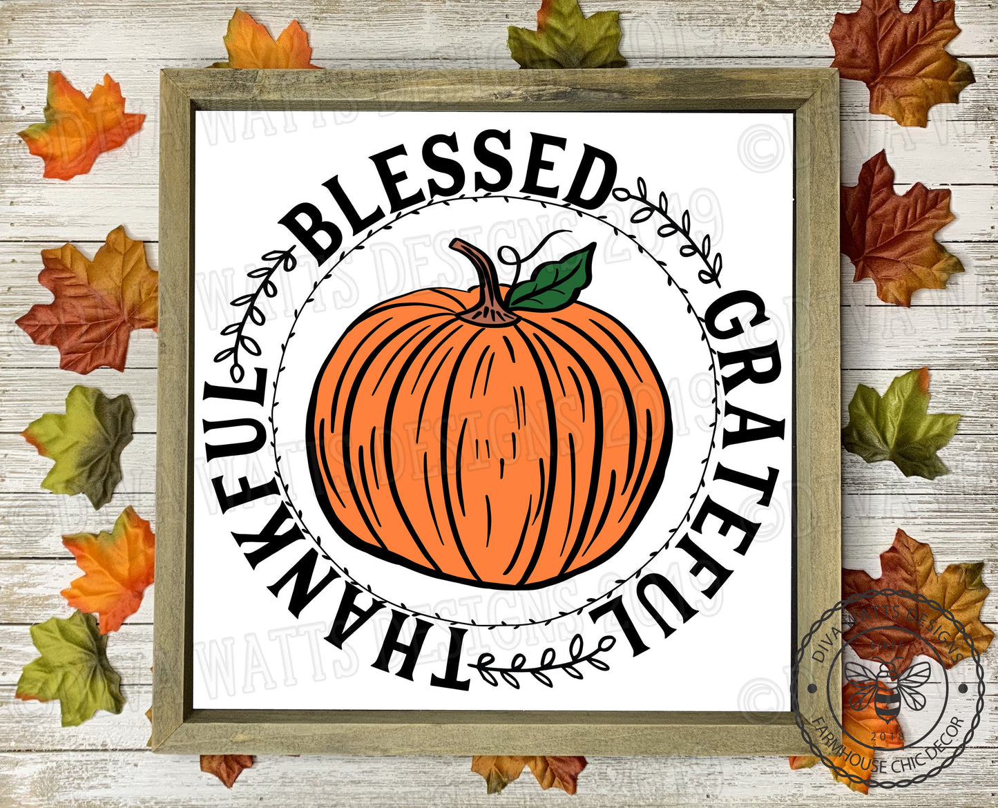 SVG Grateful Thankful Blessed | Thanksgiving | Fall | Autumn | Pumpkin | Wreath | Cutting File Instant Download DXF PNG eps | Vinyl Stencil