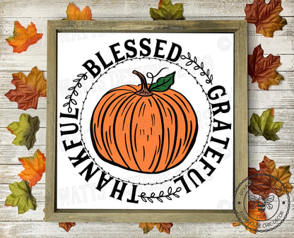 SVG Grateful Thankful Blessed | Thanksgiving | Fall | Autumn | Pumpkin | Wreath | Cutting File Instant Download DXF PNG eps | Vinyl Stencil