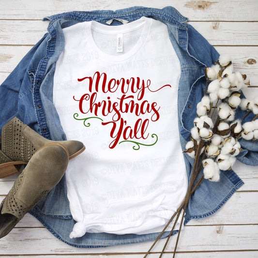 SVG Merry Christmas Y'all Yall | Cutting File | DXF PNG eps jpg | Instant Download | Vinyl Stencil htv | Sign Shirt Tea Towel | Southern