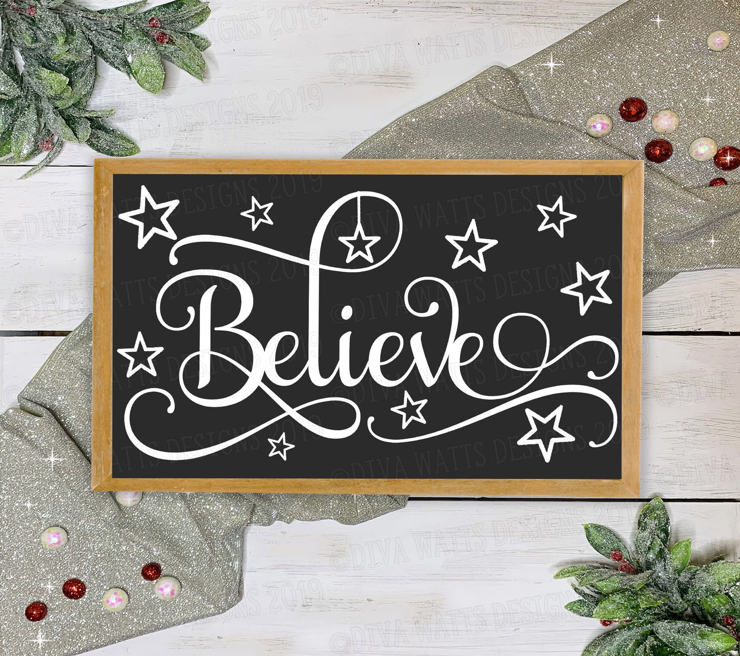 SVG Believe | Christmas Cutting File | Stars | Layered Vinyl Stencil HTV | DXF png eps jpg | Jesus | Instant Download | Ornate Script Fancy
