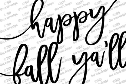 SVG Happy Fall Ya'll | Autumn | Halloween | Cutting File | DXF PNG eps | Instant Download | Vinyl Stencil | Rough & Clean Text Oversized