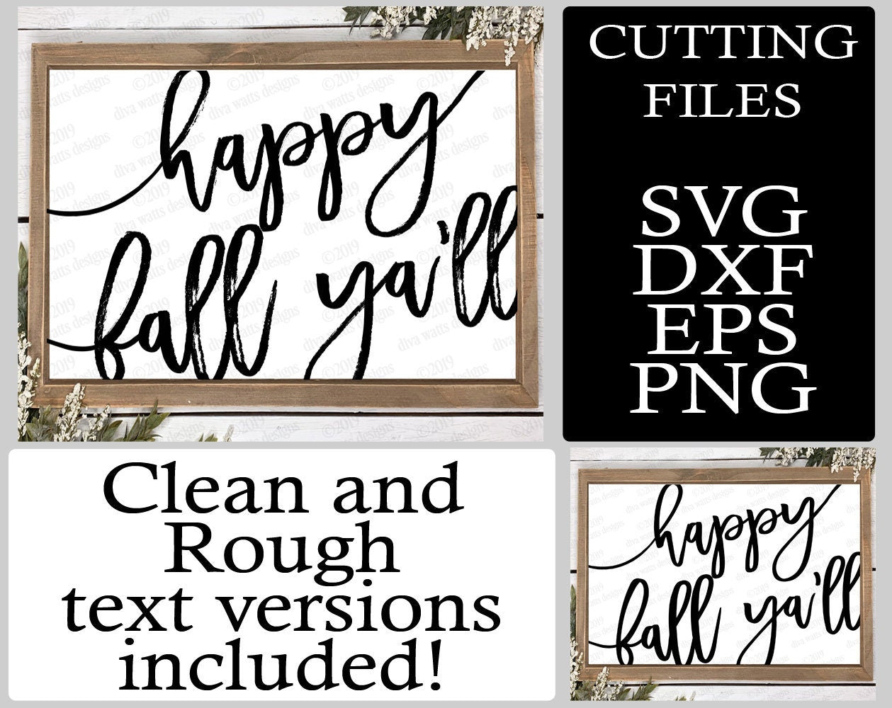 SVG Happy Fall Ya'll | Autumn | Halloween | Cutting File | DXF PNG eps | Instant Download | Vinyl Stencil | Rough & Clean Text Oversized