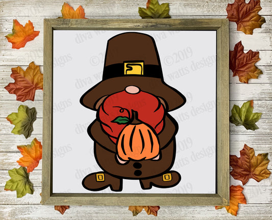 SVG Pilgrim Gnome | Thanksgiving | Fall | Cutting File | Instant Download | DXF eps png | Vinyl Stencil htv | Clipart | Pumpkin | Autumn