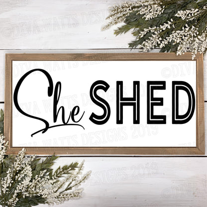 SVG She Shed | Cutting File | Farmhouse  Rustic | Craft Room | Woman Cave | Sign | DXF PNG | Instant Download | Vinyl Stencil