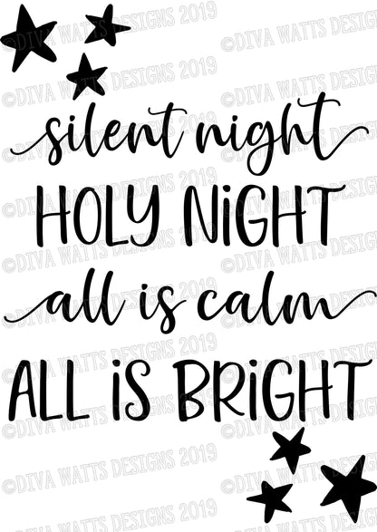 SVG Silent Night Holy Night All Is Calm All Is Bright | Christmas | Christian | Cutting File | Hymn | DXF PNG eps jpg Instant Download Stars