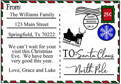 SVG Letter to Santa Postcard | Christmas Cutting File | Customize Personalize Instant Download | Family Address | Sign | Vinyl Stencil htv