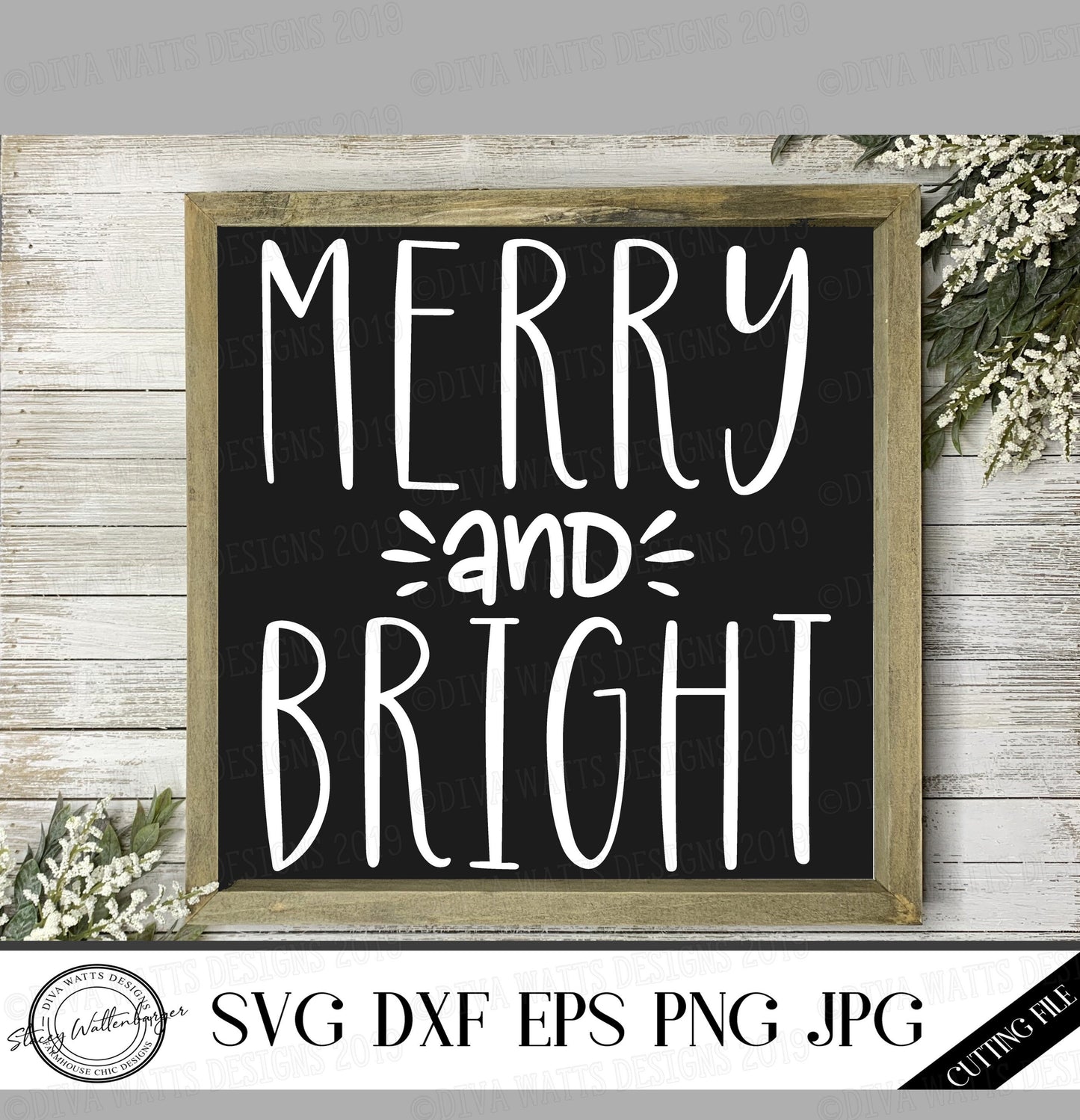 SVG Merry and Bright | Cutting File | Christmas Holiday DXF PNG jpg eps | Sign | Farmhouse Rustic  Vintage Style | Skinny Letters