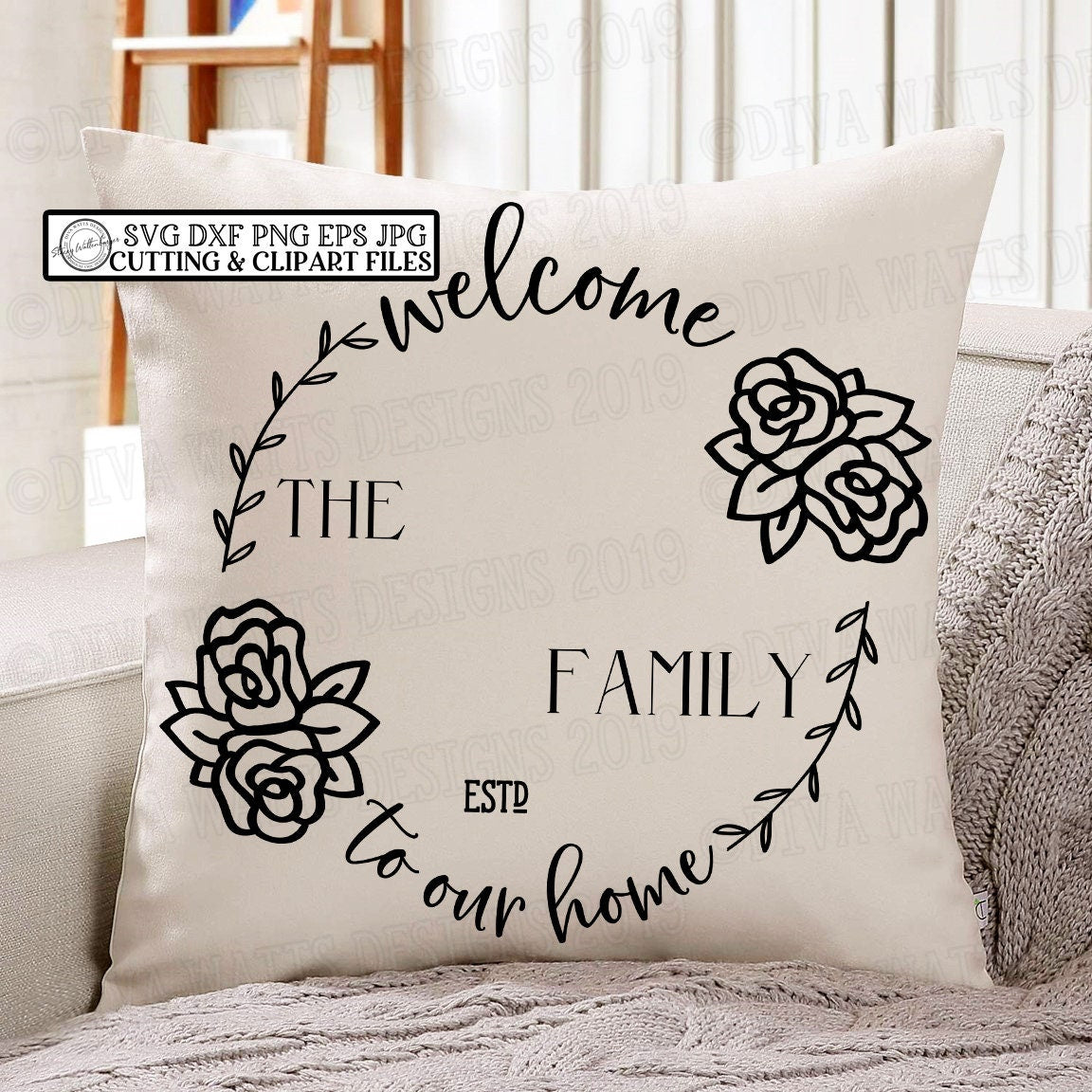 SVG | Family Last Name Cutting File | Welcome To Our Home | Farmhouse Wreath | DXF PNG Printable Vinyl Stencil Instant Download Roses Floral