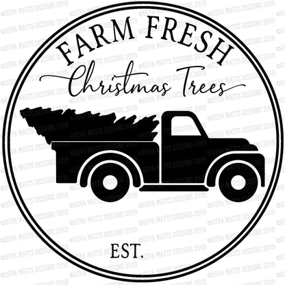 SVG Farm Fresh Christmas Trees | Cutting File | Family Name and Year | Customize | Vinyl Stencil HTV | DXF png | Last Name | Round Circle