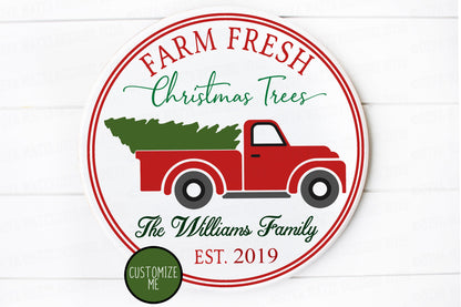 SVG Farm Fresh Christmas Trees | Cutting File | Family Name and Year | Customize | Vinyl Stencil HTV | DXF png | Last Name | Round Circle